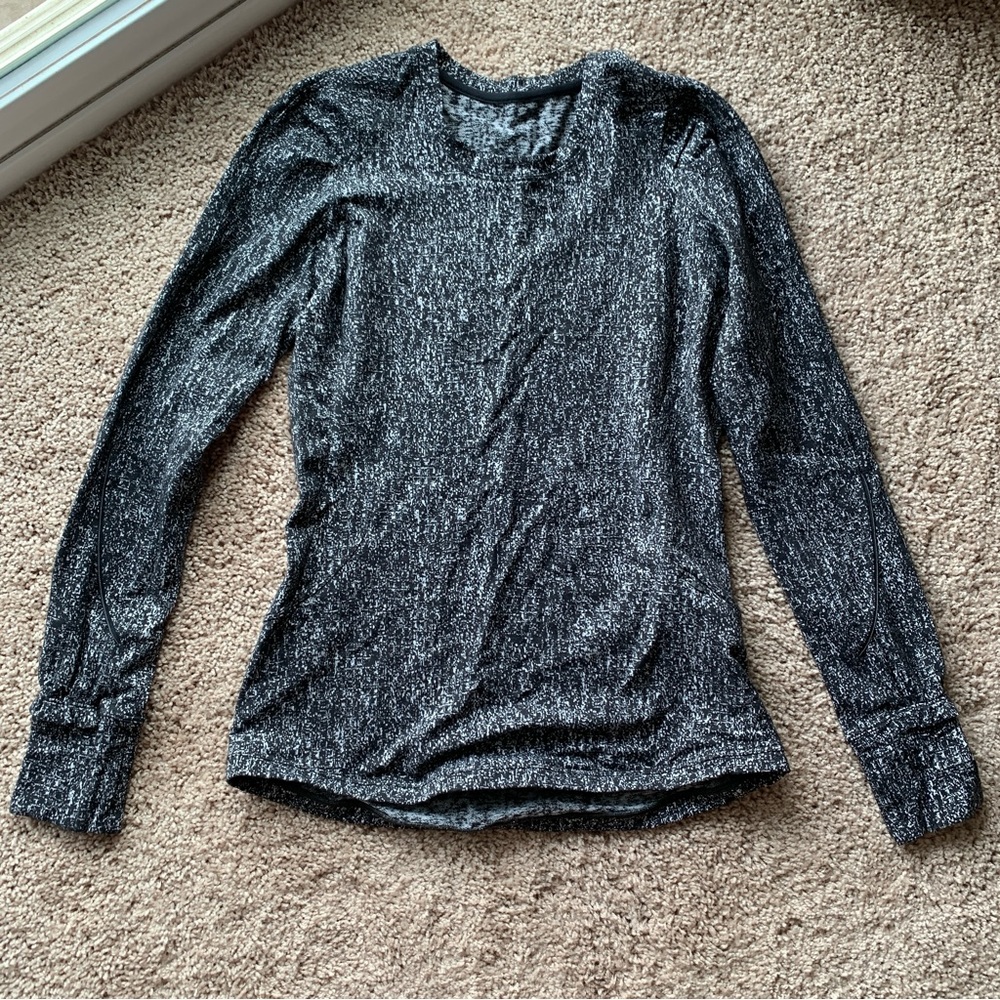 Lululemon Extra Mile Long Sleeve Size 6 Black White Suited Jacquard Rulu W3AZNS